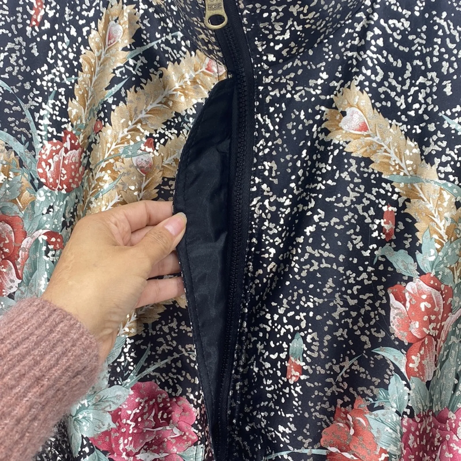 Vintage 80s 90s Floral Silver metallic sheen Reversible Windbreaker size L Black Size L - Image 9