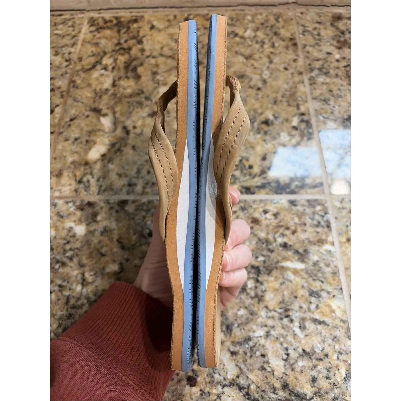 Hari Mari Tan Blue Fields Leather Thong Flip Flops Sandals Casual Shoes Womens 6 - Image 7