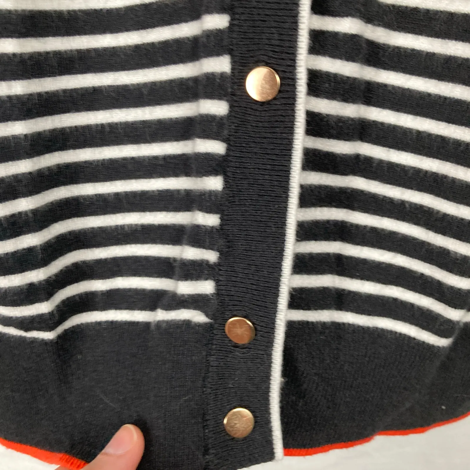 Premise Womens L Black & White Stripe Gold Button Cardigan Nautical Classic Prep - Image 8