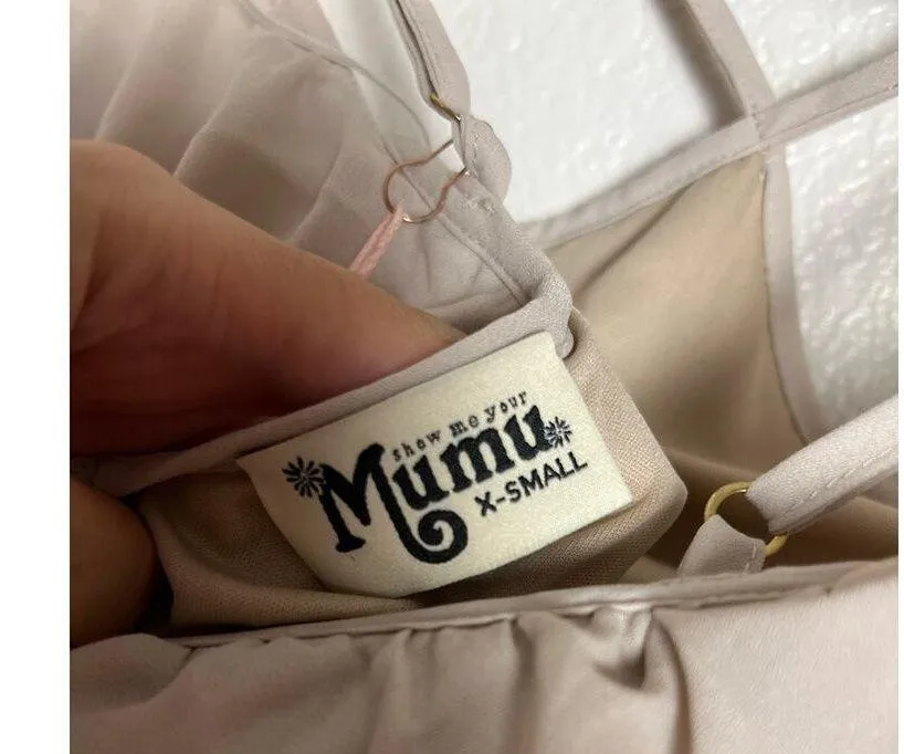 Show Me Your MuMu Rebecca Champagne Cream Off Shoulder Maxi Dress Size XS - Image 10