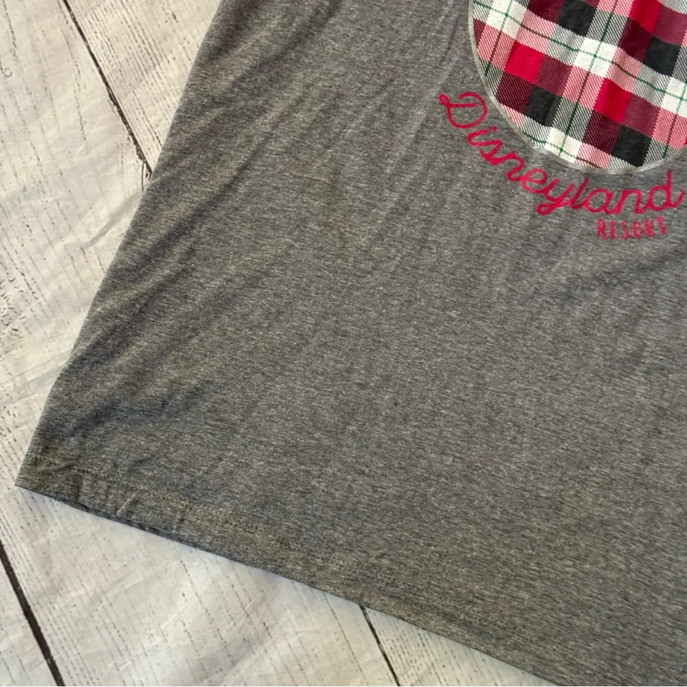 Disney Parks Disneyland size medium gray long sleeve hooded T-shirt plaid Mickey - Image 3