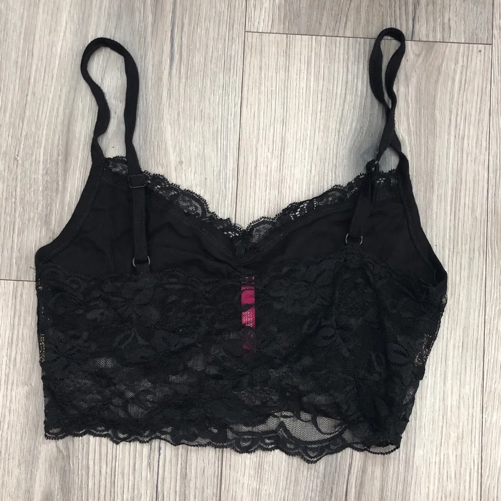 NWOT Lace Bralette Top Black with Gold Shimmer Adjustable Straps - Image 3