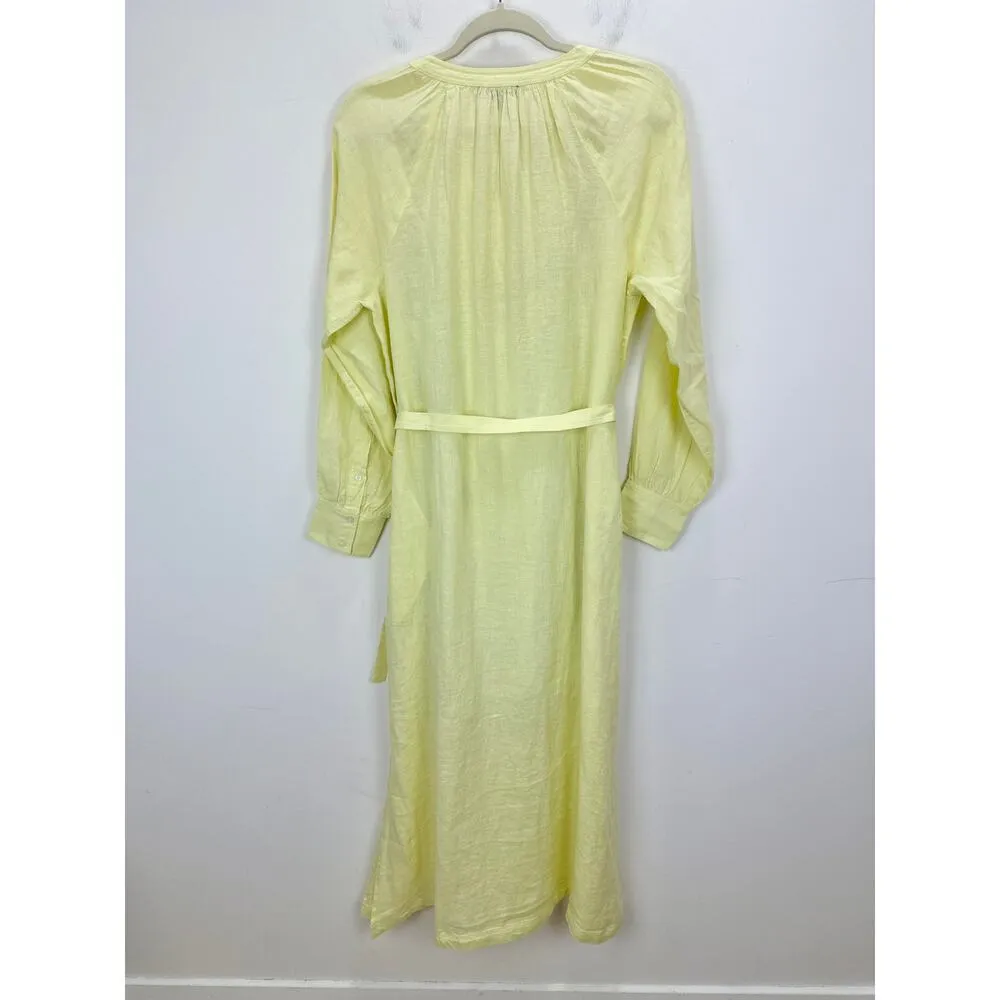 J.Crew Cabana Dress Linen Midi Long Sleeve Pale Flax Yellow Belted Small NWT - Image 7