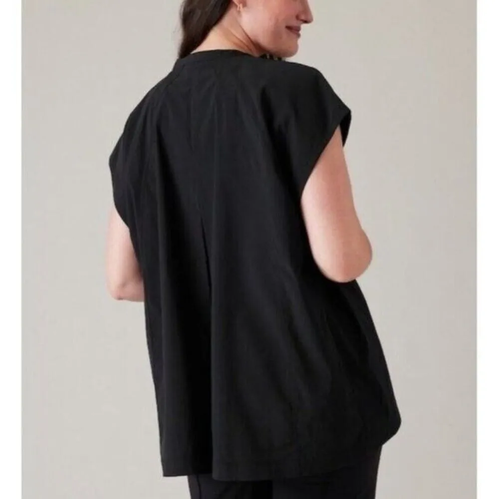 New Athleta XS Performance Poplin Popover Top Black Oversized Shirt X-Small - Image 5