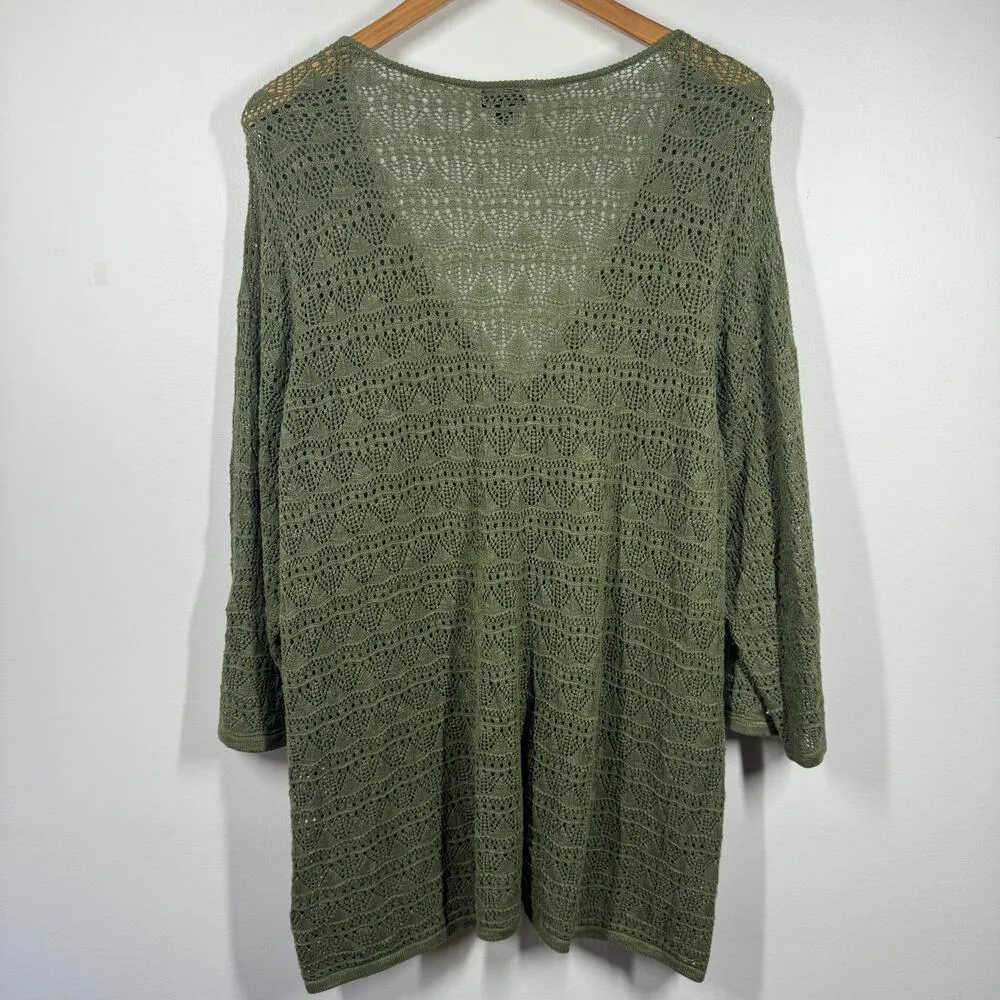 TORRID Top Women 4X Plus Size BOHO OPEN STITCH Green V-NECK CINCHED Spring - Image 7