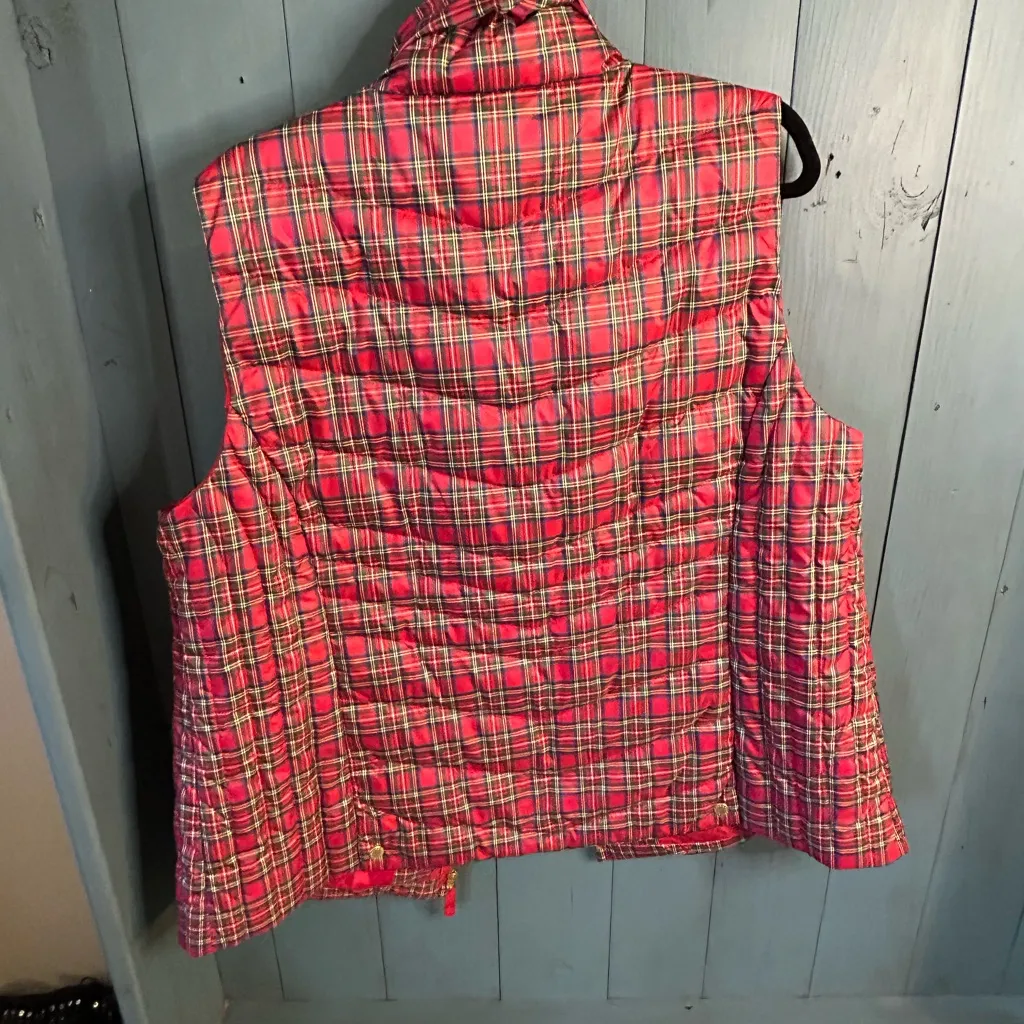 Talbots Women's Vibrant Red Tartan Plaid Quilted Vest | Size 1X - Image 3