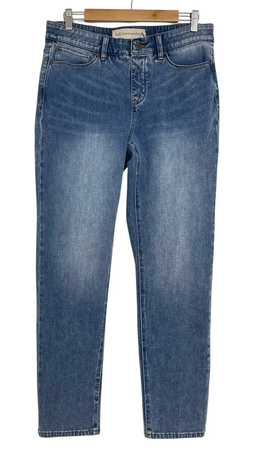 Soft Surroundings Light Wash Pull On Jeans Womens M Blue Denim Stretch Waist - Image 1