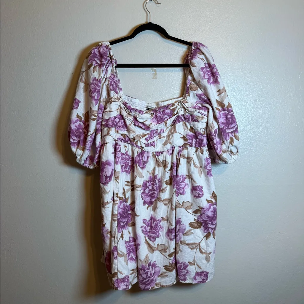 ABERCROMBIE Emerson Floral Linen Blend Puff Sleeves Mini Dress - Image 2