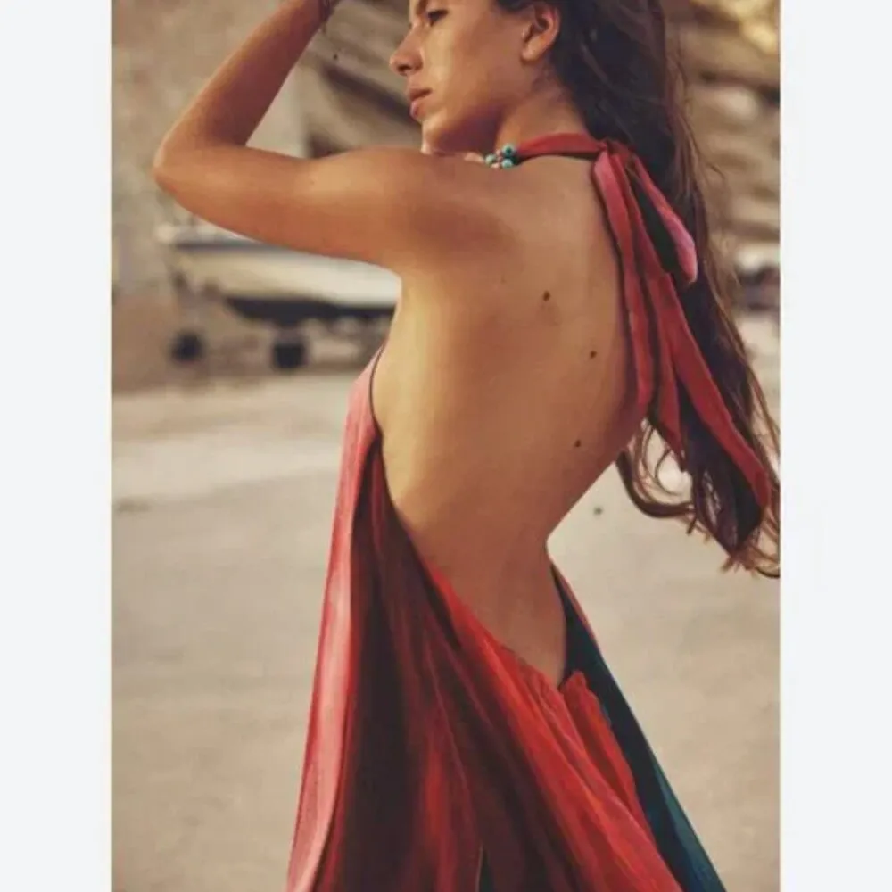 NWT ZARA BEADED HALTER DRESS OPEN BACK ASYMMETRIC BLOGGERS FAV - Image 4