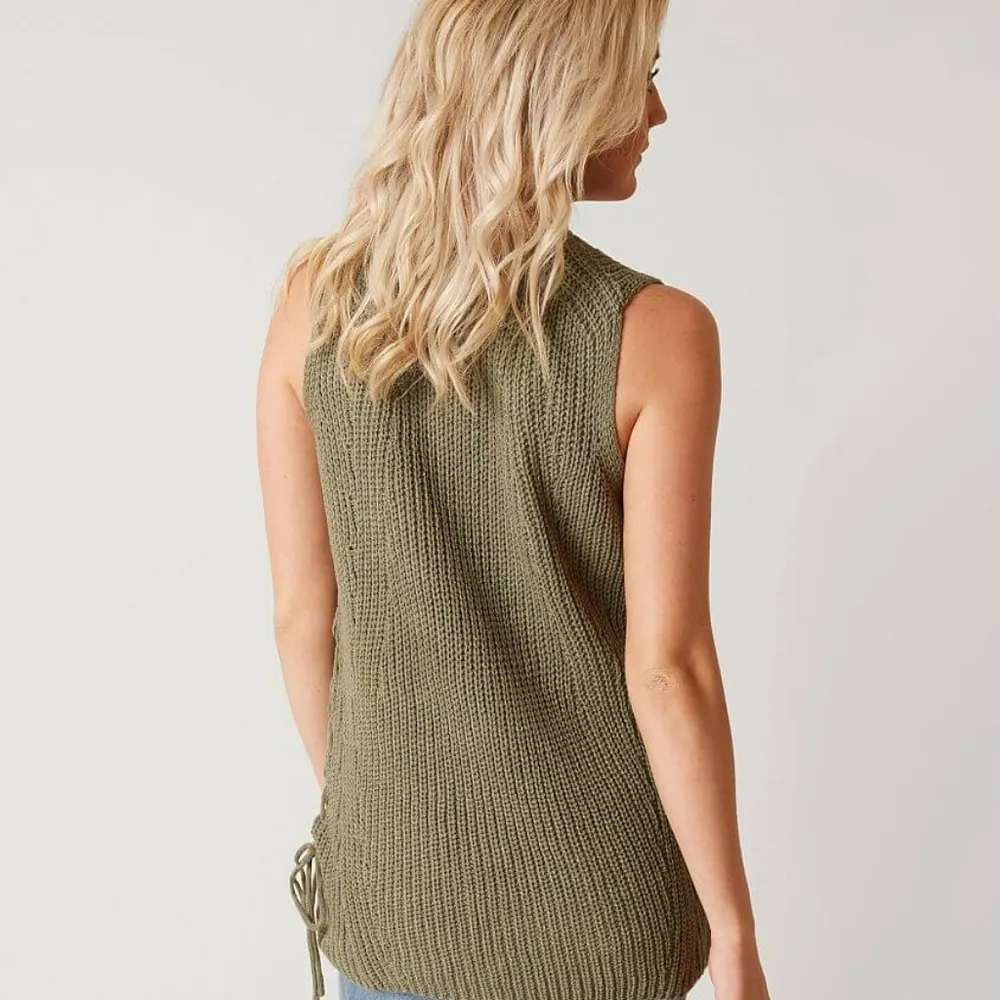 Daytrip olive lace up cutout sleeveless sweater size xs - Image 3
