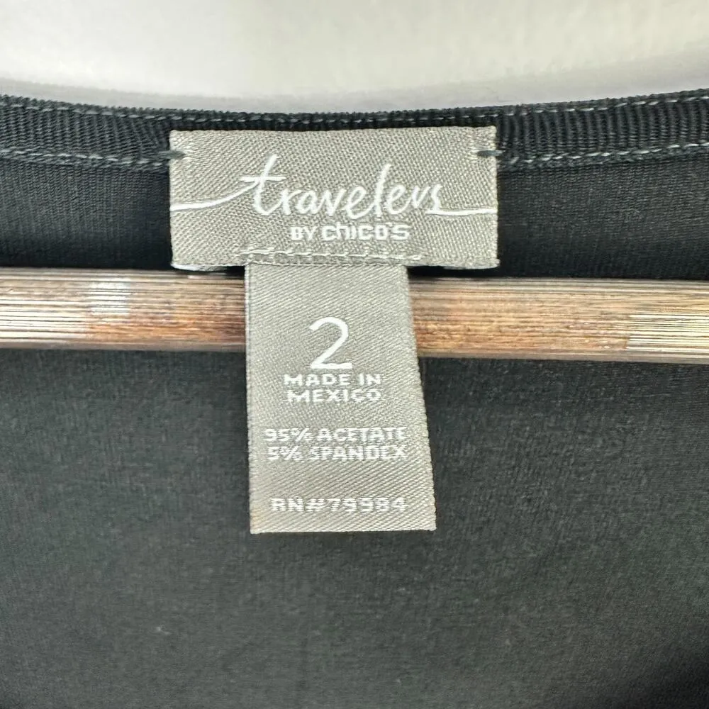 Travelers by Chicos Black Cold Shoulder Top Womens Size 2 Resort Minimalist Boho - Image 2