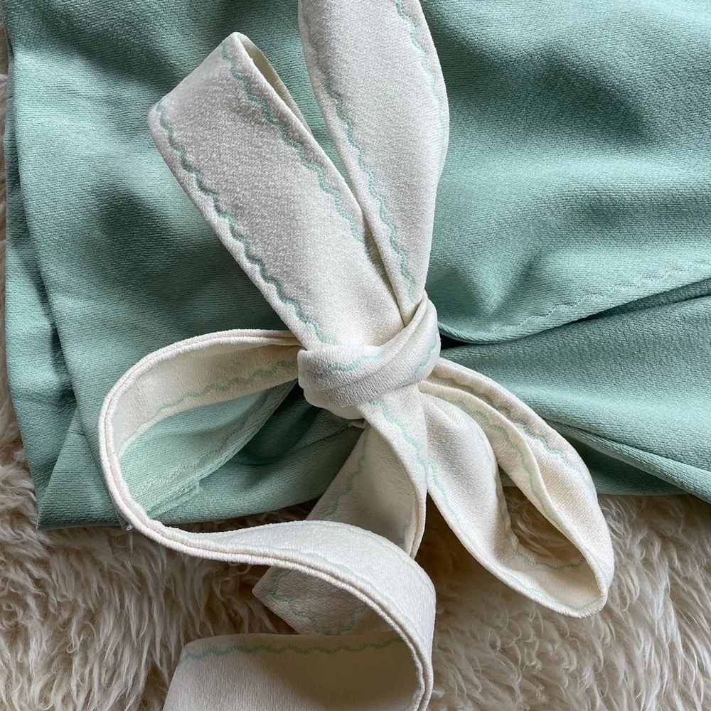 70s vintage mint and cream skirt set coordinating set wrap top and skirt set Size 2 - Image 3