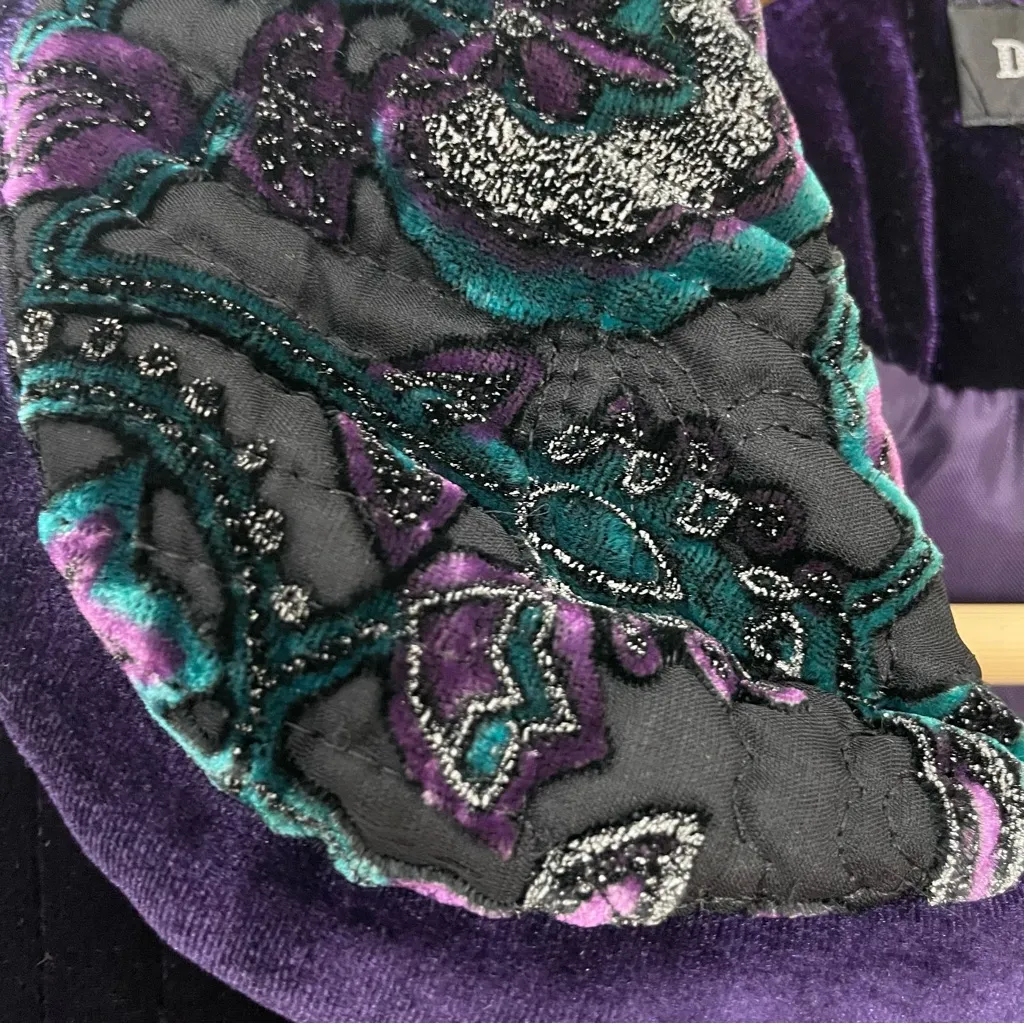 Velvet Jacket Women Detailed Trim Rounded Collar Pockets‎ Quilted Royal Purple - Image 13