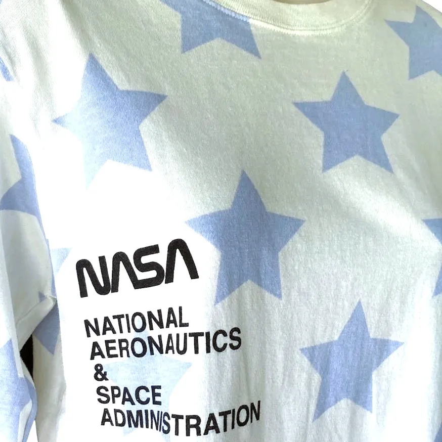 NASA White & Blue Stars Thin Pullover Raw Bottom Edge Sweatshirt ~ Women's XS - Image 3