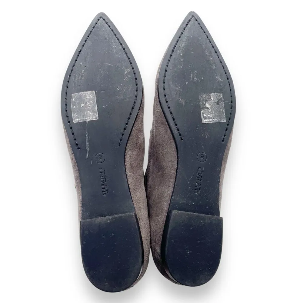 Allsaints Viv Pointed Toe Gray Suede Western Double Strap Bootie Size 40 | US 9 - Image 13