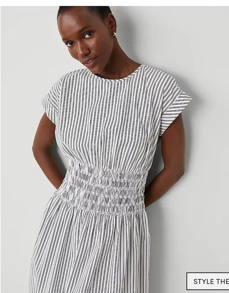Striped smocked-waist midi dress - Image 2