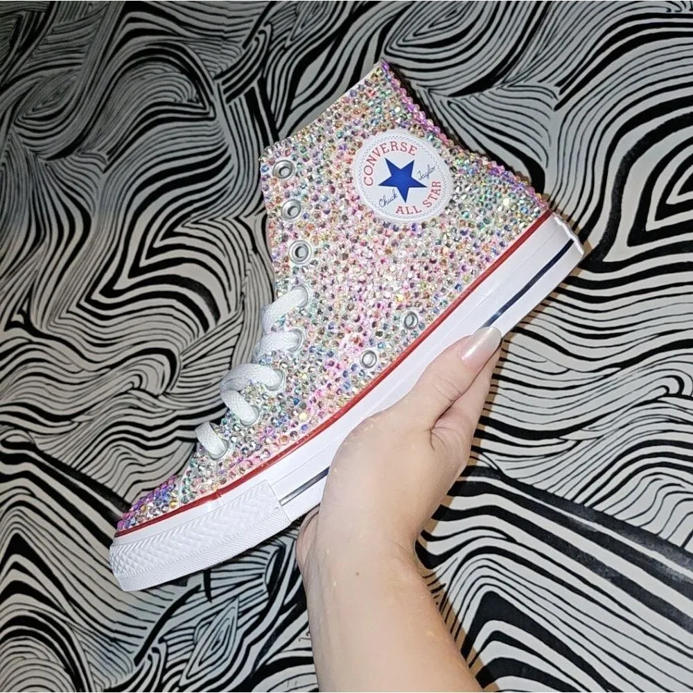 High Top Converse Shoes AB Rhinestones SIZE 9.5 - Image 2