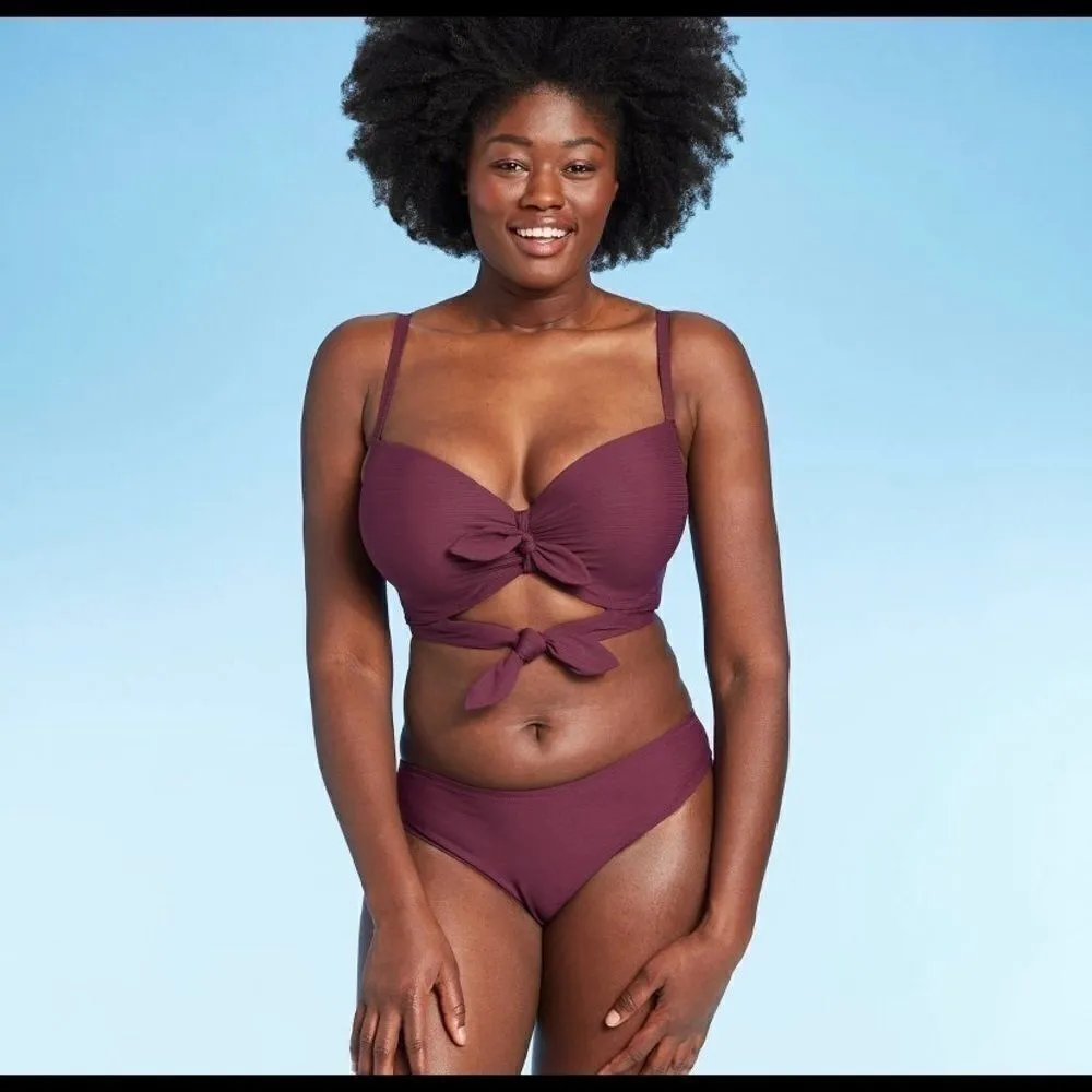 Lined double tie front ribbed bikini top D22 - Image 5