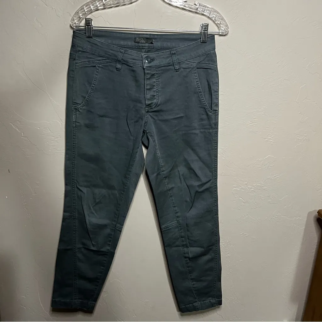 Prana Janessa Green Blue Button Fly Cropped Twill Outdoor Chino Pants - Image 3