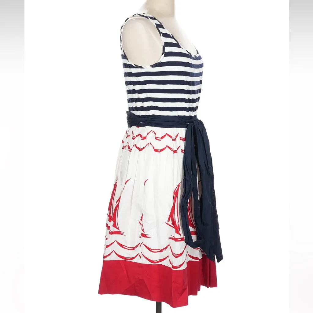 DKNY Coastal Pinup Retro Nautical Striped Sailboat Dress Rockabilly Size 12 L - Image 3