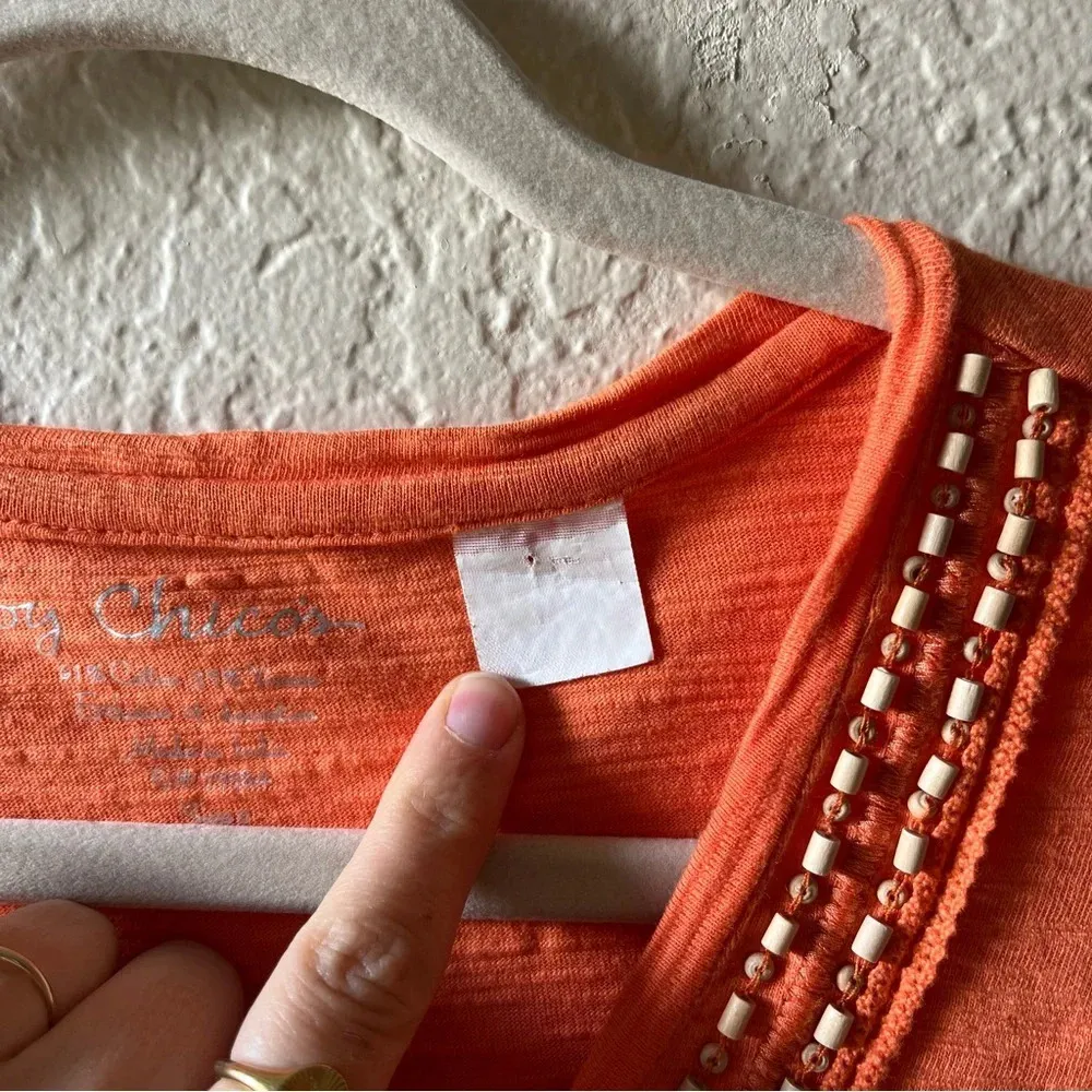 Orange beaded embellished blouse boho festival cruise vacation resort wood hippy - Image 8
