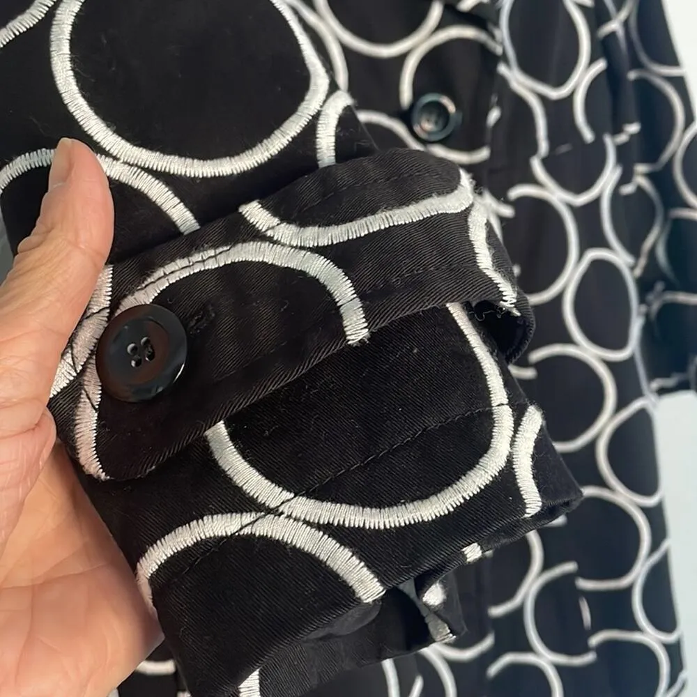 INC Black White Embroidered Circles Double Breasted Blazer Medium Preppy Coat - Image 4