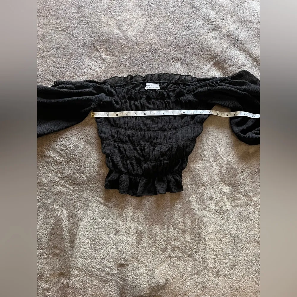 URBAN OUTFITTERS Black Gauze Peplum Off Shoulder Ruched Shirt Women’s Sz S EUC - Image 6