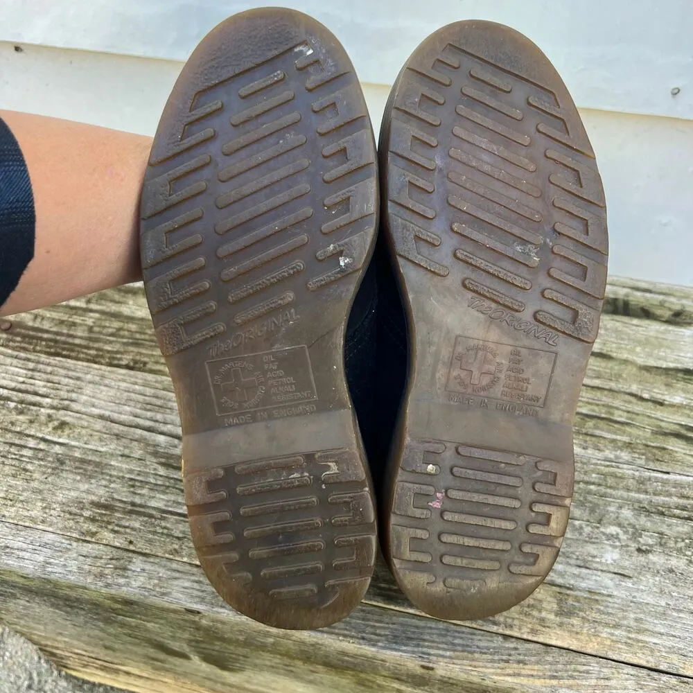 Vintage 90s Dr Martens Black Velvet 3 eyelet chunky oxfords Made in England USW5 - Image 7