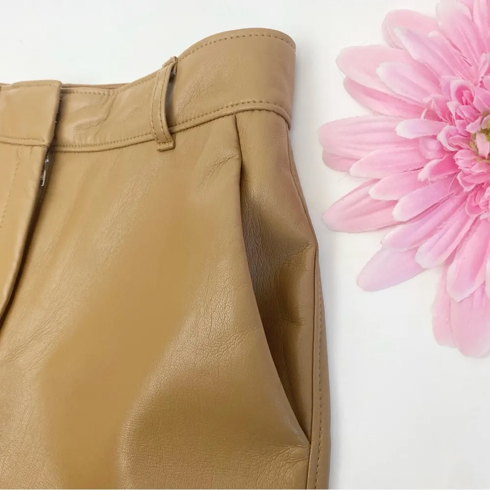 Babaton X Aritzia Command Cropped Faux Leather Straight Leg Pants Camel Tan - Image 9