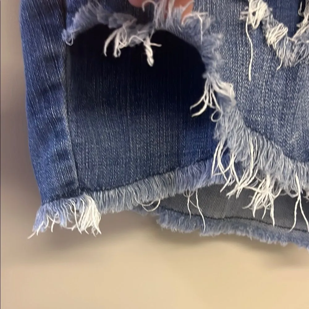 Judy Blue Button Zip Criss Cross Distressed Denim High Waist Women's Shorts 2XL - Image 3