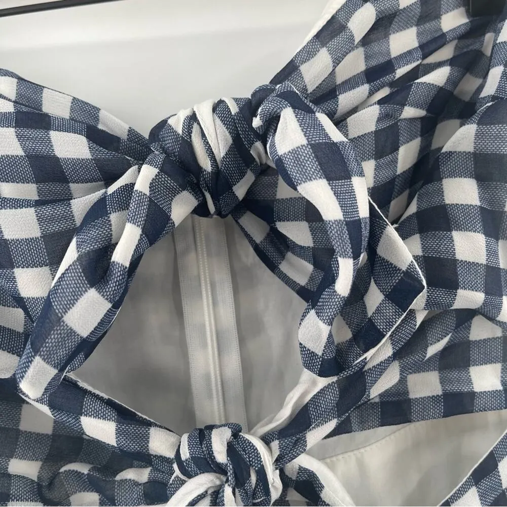 Skylar + Madison  Jumpsuit Size Small Gingham Navy White Cutout Tie Front Light - Image 7