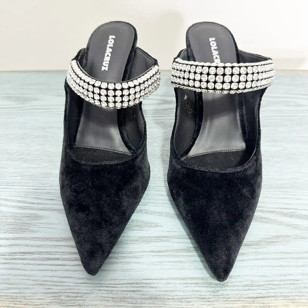 Lola Cruz Jimmy Black Velvet Heeled Mule Jewel Band 37 Size 7 - Image 3