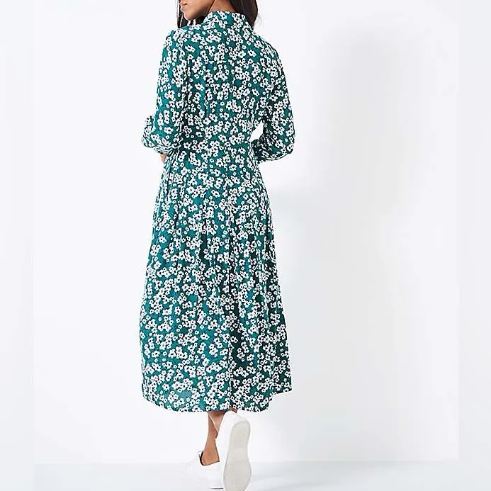 Who What Wear Turquoise/White/Black Floral Long Sleeve Maxi Dress - Image 4