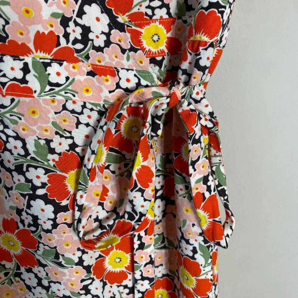 J.Crew Mercantile Short Sleeve Floral Midi Wrap Dress Women's XS Orange V-Neck - Image 8