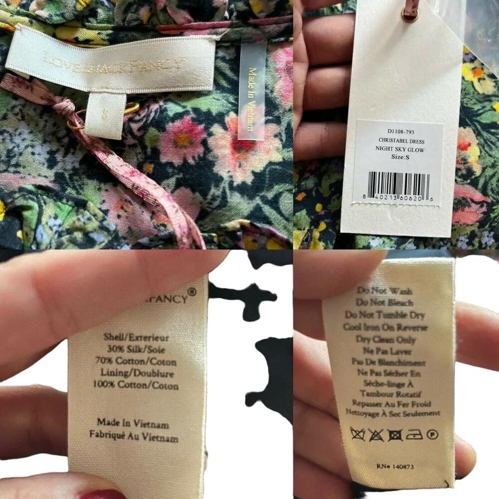 LOVESHACKFANCY Christabel Dress Night Sky Glow Midi Floral Multicolor Small NWT - Image 4
