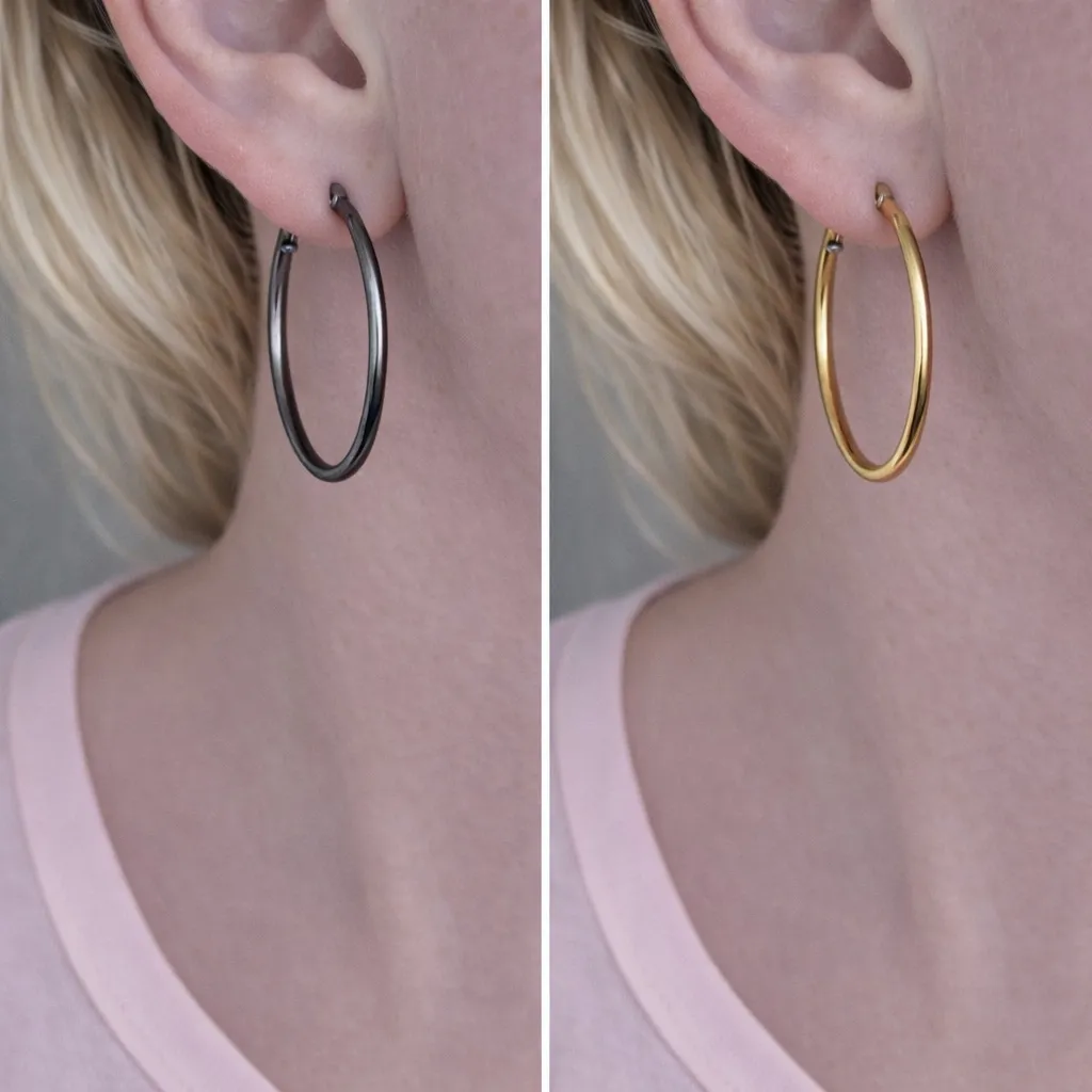 Elegant Gold and Silver Hoop Earrings Size 27 - Image 2