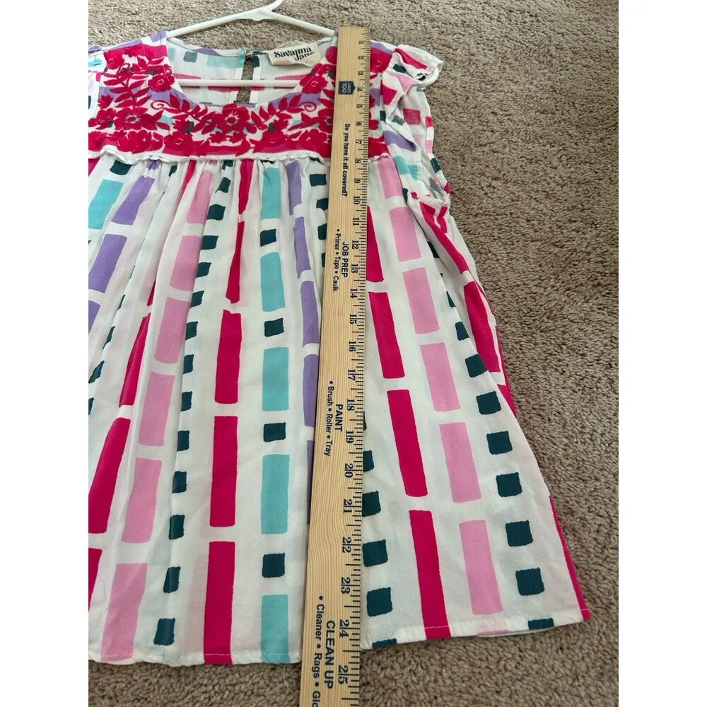 Savanna Jane Colorful Geometric Floral Embroidered Blouse Top Size Large Preppy Pink - Image 8