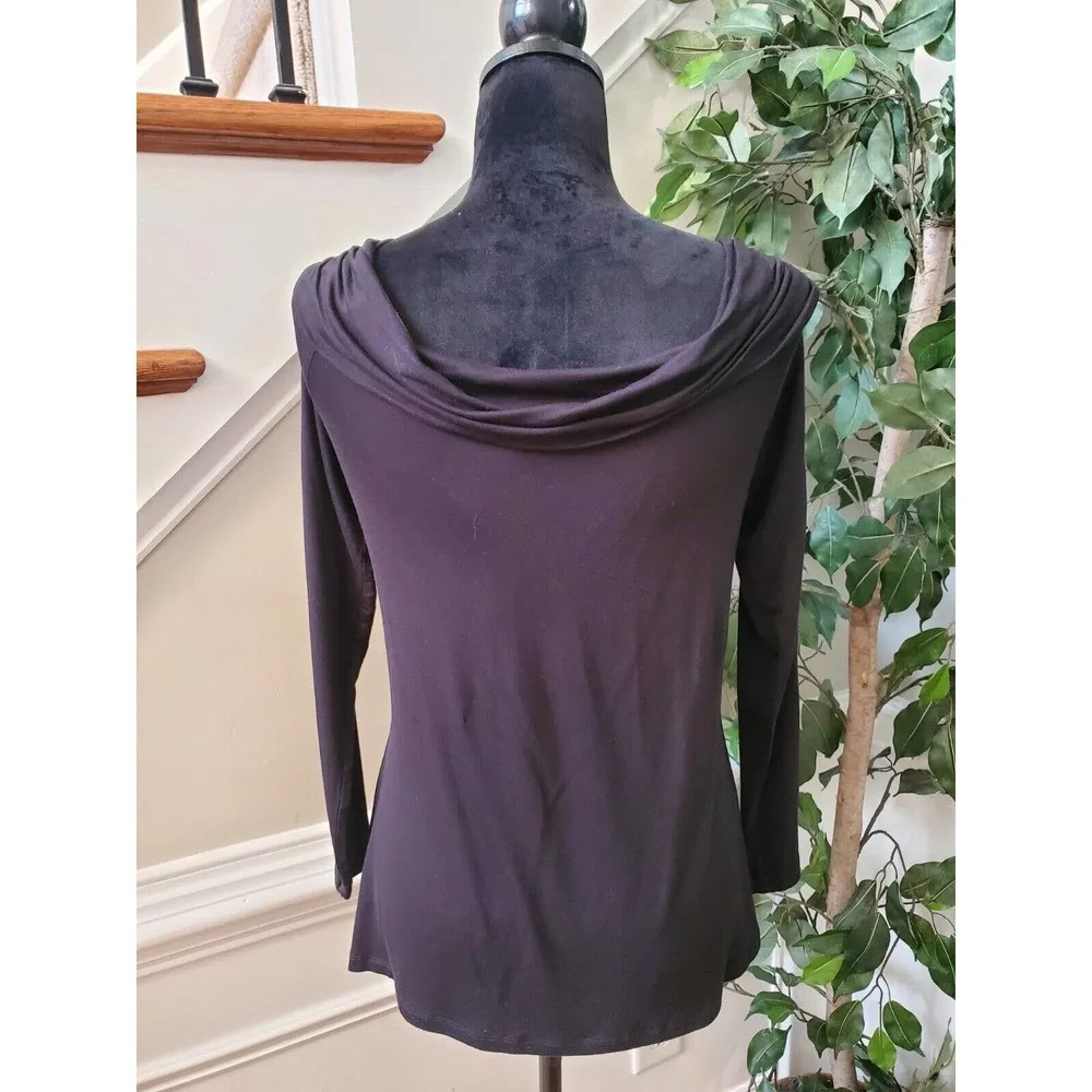 Thalia Sodi Women's Black Rayon V-Neck Long Sleeve Casual Top Blouse Size L/G - Image 6