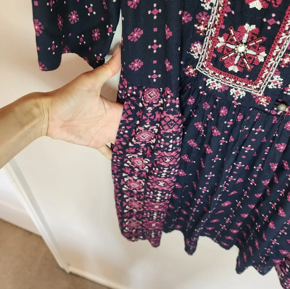 Vanessa Virginia Anthropologie Women's Embroidered Dress Black Red Size XS - Image 6