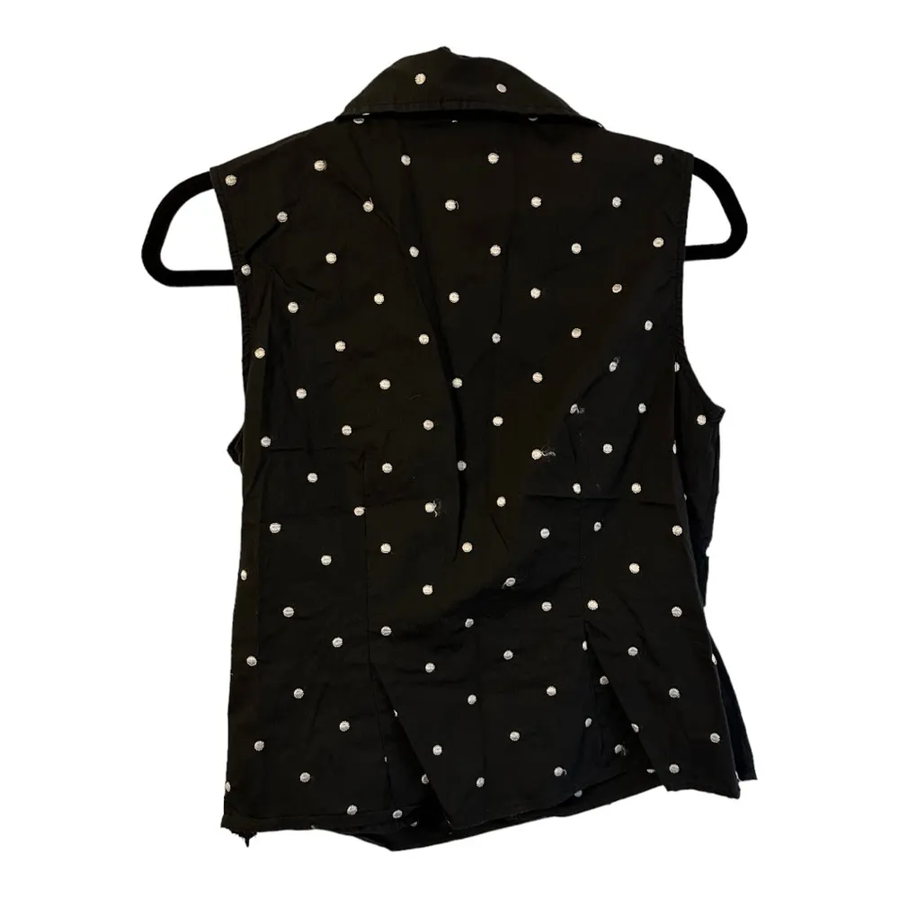 Willi Smith Women’s Black Polka Dot Faux Wrap Sleeveless Blouse Sz M - Image 5
