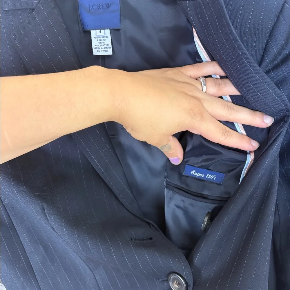 J. Crew Super 120 Navy Pin Stripe Wool Blazer - Image 4