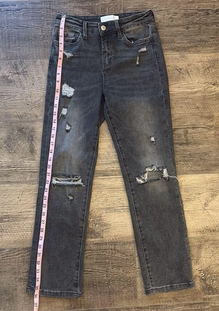 Distressed Gray Wash Slim Straight Leg Jeans — size 25 - Image 3