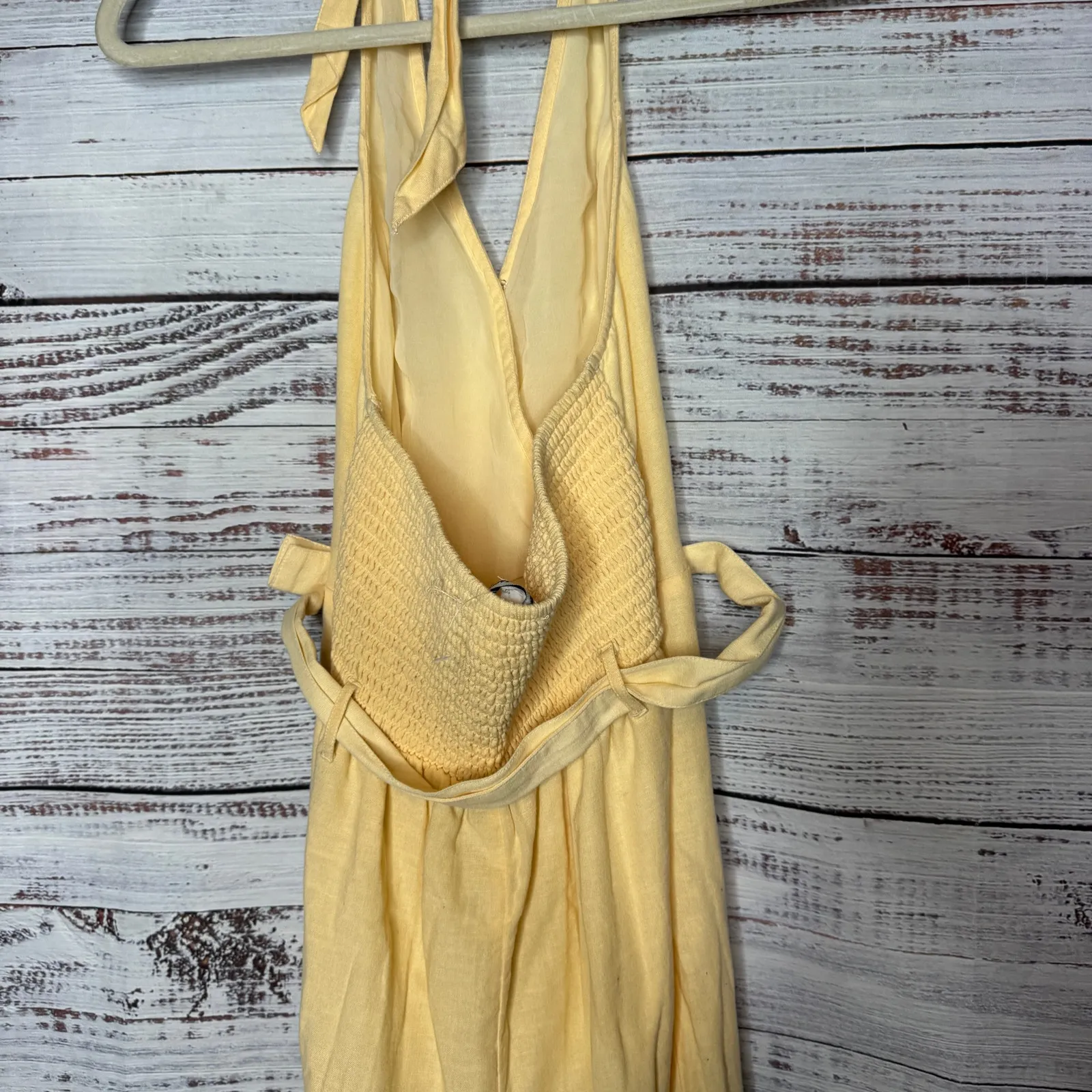 American Eagle Pale Yellow Halter Belted Jumpsuit Med - Image 3