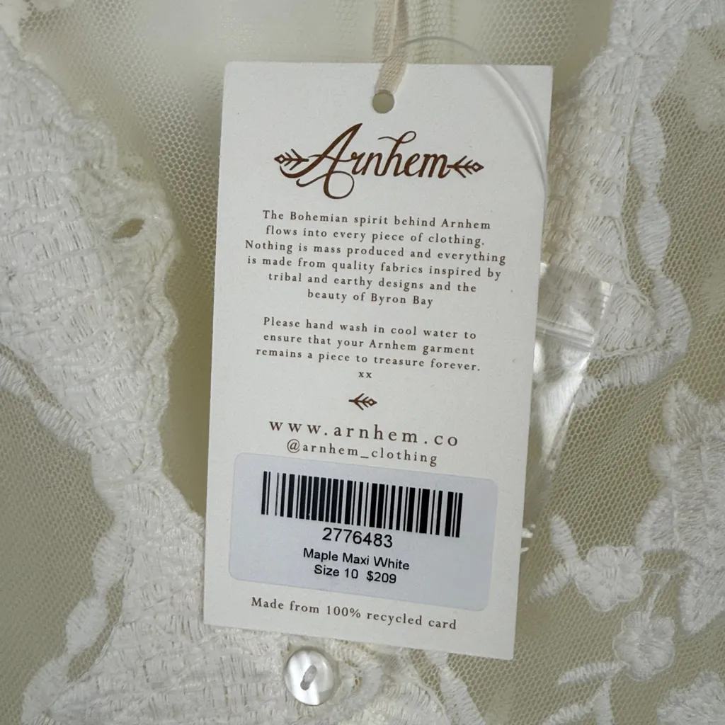 Arnhem Lace Bohemian Maple Maxi Dress Kimono Duster White Festival Size 6 NWT - Image 9