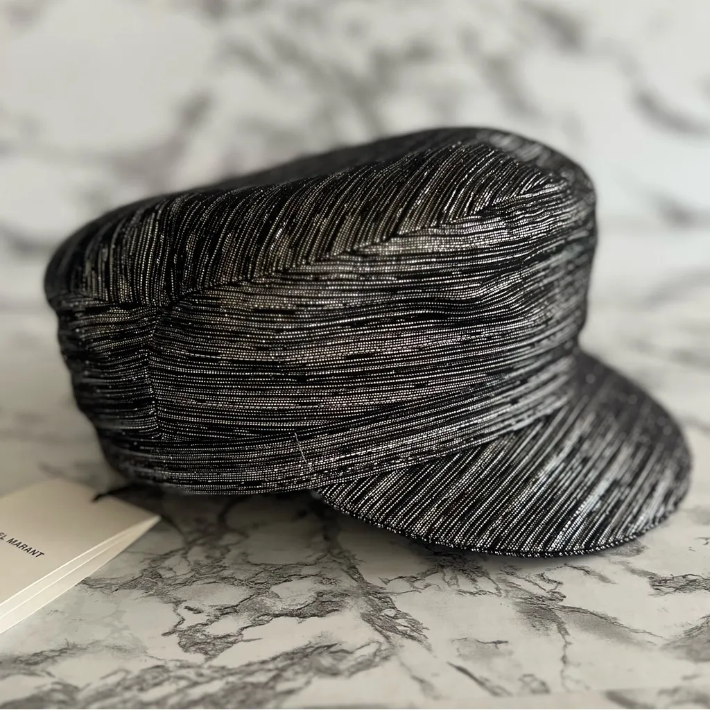 NEW Isabel Marant Cap Metallic Black Silver Newsboy OS Streetwear Chic Sparkly - Image 5