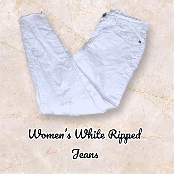 Women’s White Ripped Jeans - Image 2