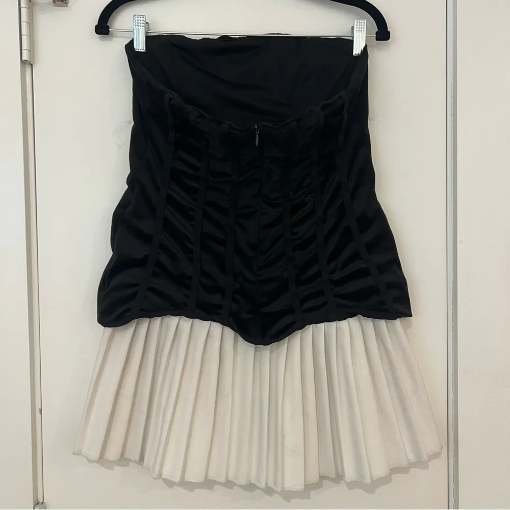 Velvet Black Corset Strapless Mini Dress with White Pleats Size L - Image 6