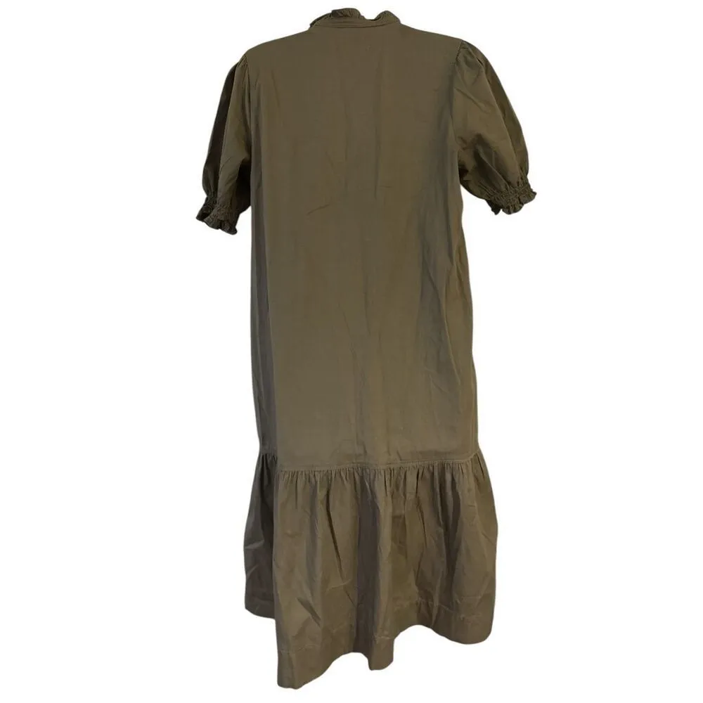 Free Assembly Women XSMALL Ruffle Neck Midi Dress Short Sleeve Army Olive Green Size XS - Image 2