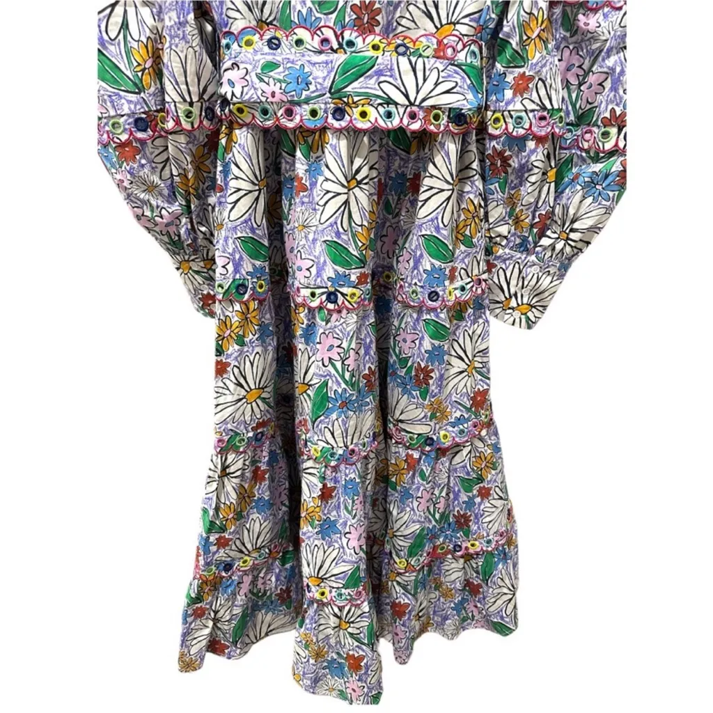 CELIA B Oliver Floral Scalopped Embroidered Midi Dress Size L White Size L - Image 10