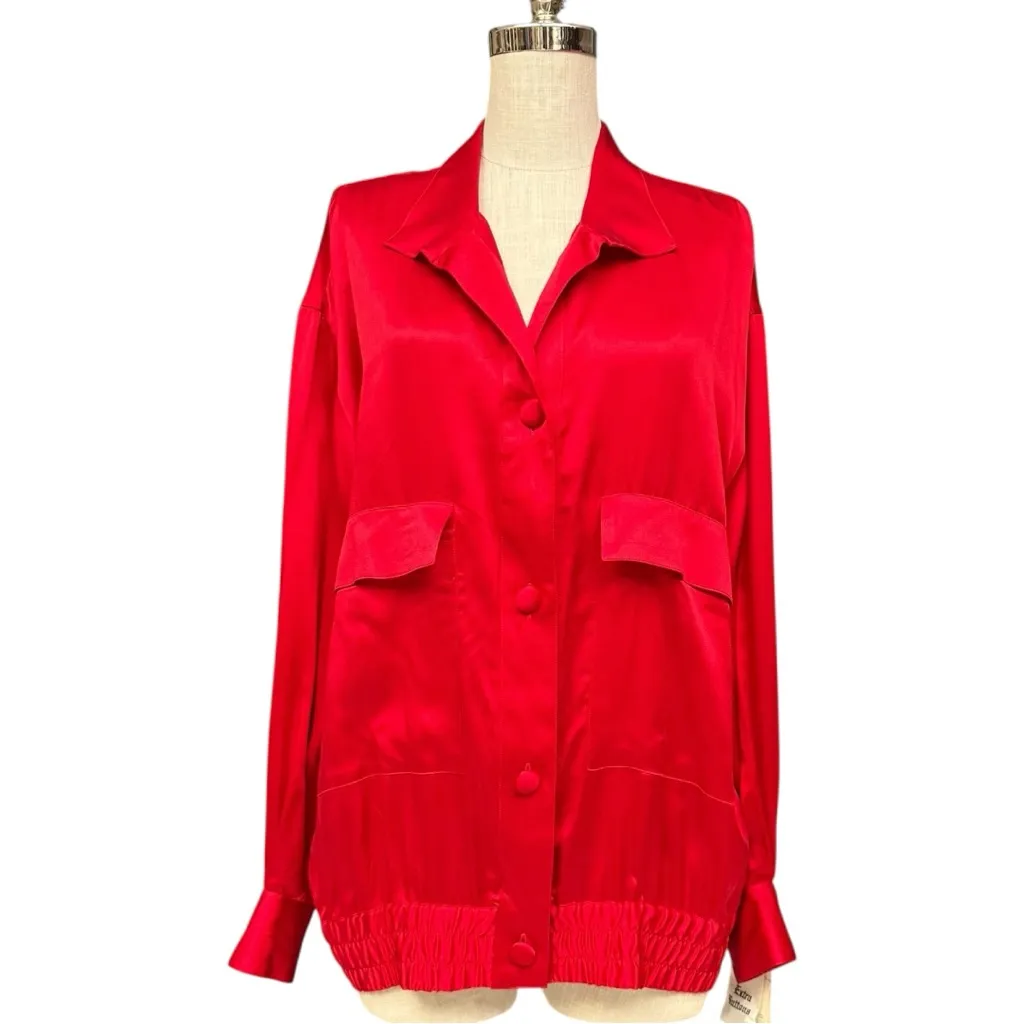 Doncaster Silks Vintage Red Sueded Silk Blouse – Size Medium NWT Draped Silk Top - Image 3
